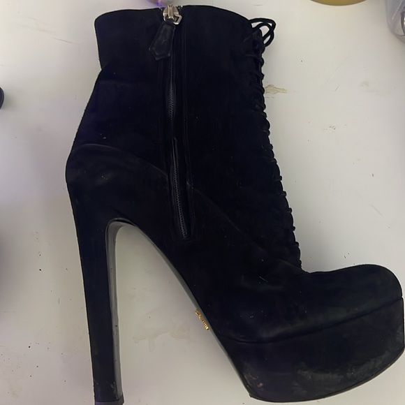 Prada black suede lace up in the front and a zipper on inside - Picture 5 of 15